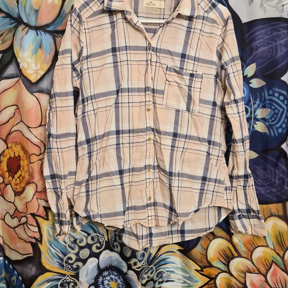 Hollister Blue and Cream Plaid Button Down Shirt